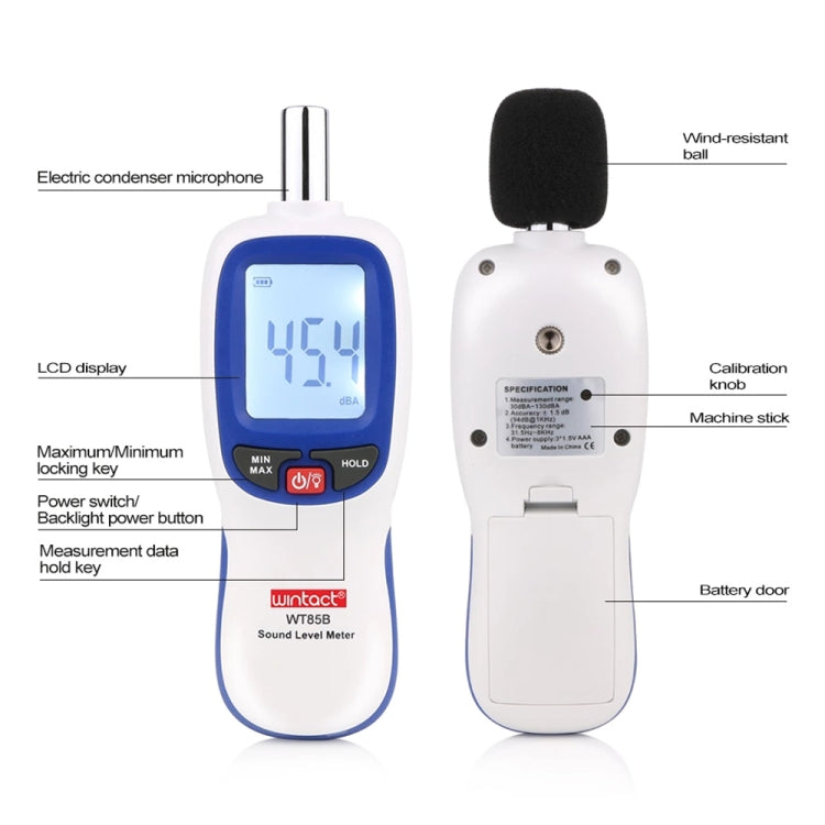 Medidor de nivel de sonido WT85B medidor de decibelios Digital medidor de ruido Digital probador de ruido ambiental, WT85B White, WT85B Black
