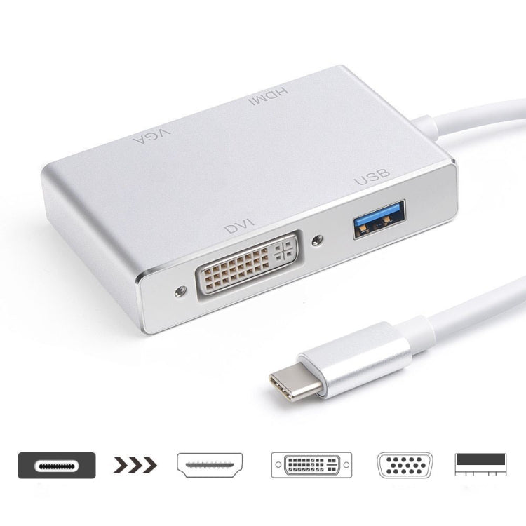 Cable adaptador 4 en 1 USB 3,1 USB C tipo C a HDMI VGA DVI USB 3,0 para ordenador portátil Apple Macbook Google Chromebook Pixel, USB3.0+HDMI+VGA+DVI to Type-C