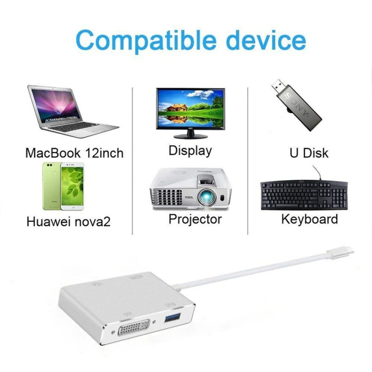 Cable adaptador 4 en 1 USB 3,1 USB C tipo C a HDMI VGA DVI USB 3,0 para ordenador portátil Apple Macbook Google Chromebook Pixel, USB3.0+HDMI+VGA+DVI to Type-C