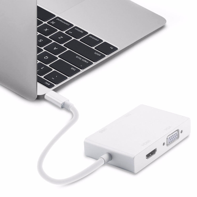Cable adaptador 4 en 1 USB 3,1 USB C tipo C a HDMI VGA DVI USB 3,0 para ordenador portátil Apple Macbook Google Chromebook Pixel, USB3.0+HDMI+VGA+DVI to Type-C