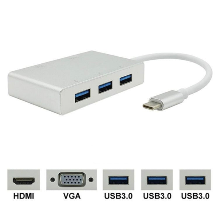 Adaptador de concentrador USB C a HDMI VGA, convertidor USB 3,1 5 en 1 para ordenador portátil, MacBook, ChromeBook Pixel, Huawei MateBook, HDMI+VGA+3xUSB3.0 to Type-C