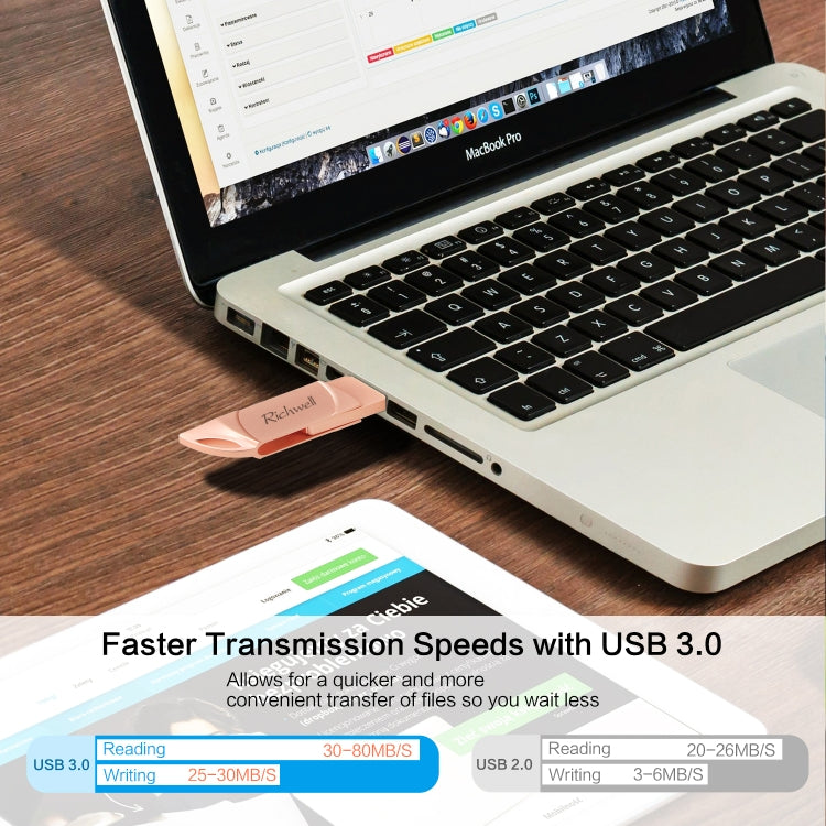 Disco flash USB Richwell DXZ65 32G 3 en 1 Micro USB + 8 pines + USB 3.0 Compatible con iPhone e IOS
