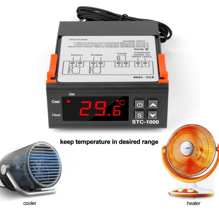 Controlador de temperatura Digital STC-1000 de 220V, termostato regulador de temperatura LED para relé de incubadora, calefacción y refrigeración de 10A, 220V