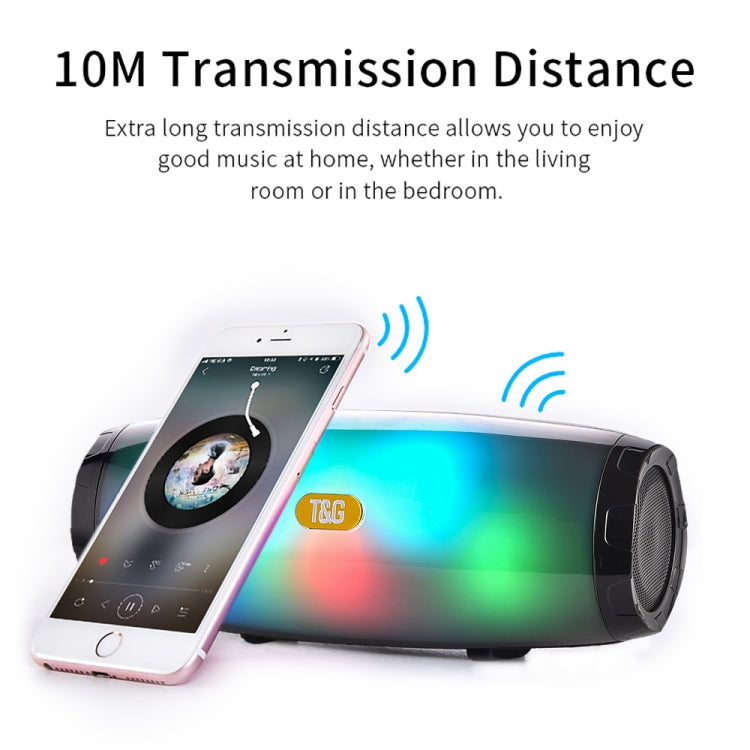 T & G TG165 5W * 2 Altavoz inalámbrico portátil con luz intermitente LED de baile Mp3 AUX USB Radio FM Estéreo Subwoofer