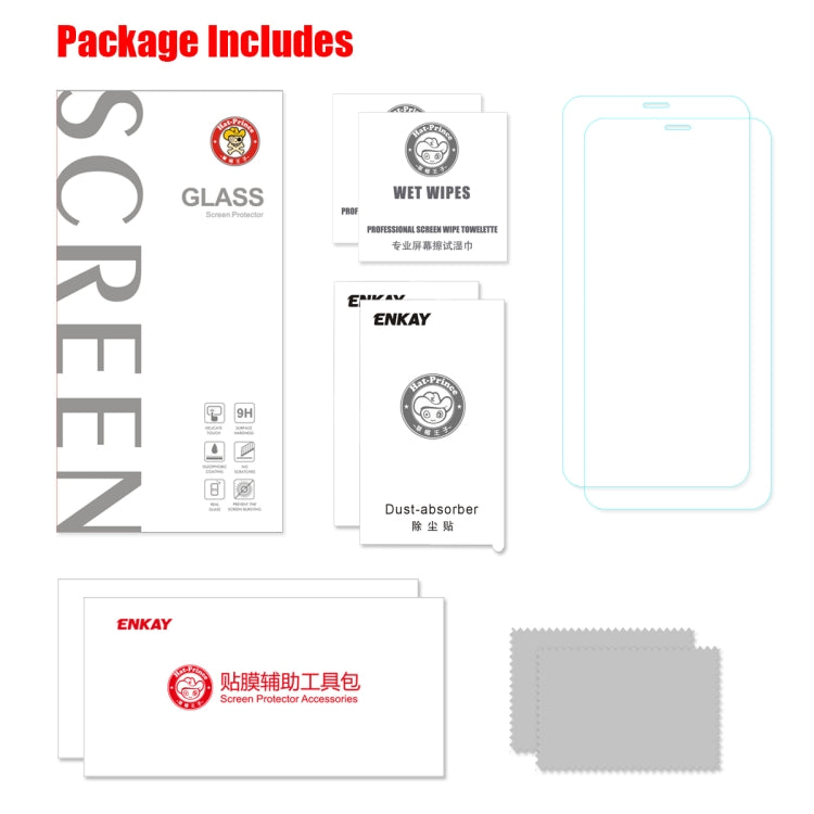 2 PCS ENKAY Hat-prince 0.26mm 9H 2.5D Película de vidrio templado de borde curvo, For iPhone 11 / iPhone XR, For iPhone 11 Pro, For iPhone 11 Pro Max