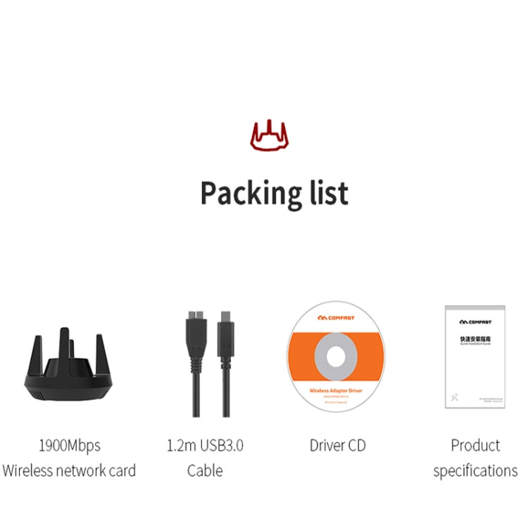 Comfast CF-958AC adaptador Wifi PA de alta potencia 1900Mbps tarjeta de red Gigabit e-sports 2,4 Ghz + 5,8 Ghz USB 3,0 PC receptor Dongle Lan