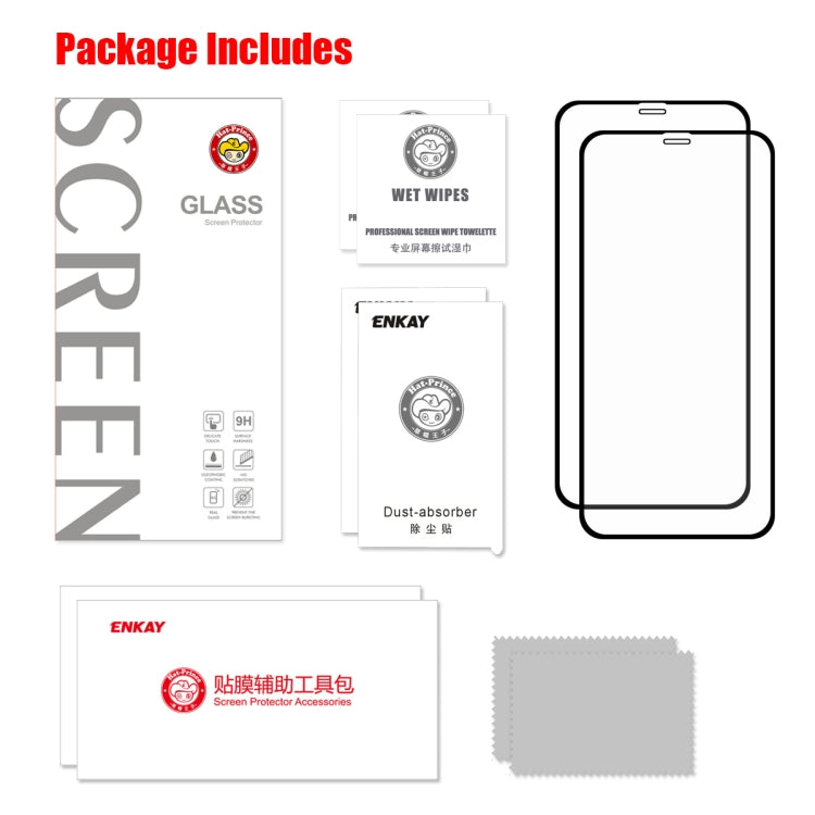 2 uds ENKAY Hat-prince pegamento completo 0,26mm 9H 2.5D película de cobertura completa de vidrio templado, For iPhone 11 / iPhone XR, For iPhone 11 Pro / XS / X, For iPhone 11 Pro Max / XS Max
