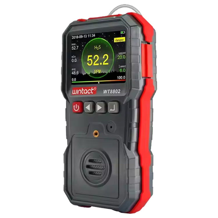 WINTACT WT8802 Monitor de sulfuro de hidrógeno Sensor de gas recargable profesional Alarma de vibración de luz y sonido digital de alta sensibilidad Detector H2S