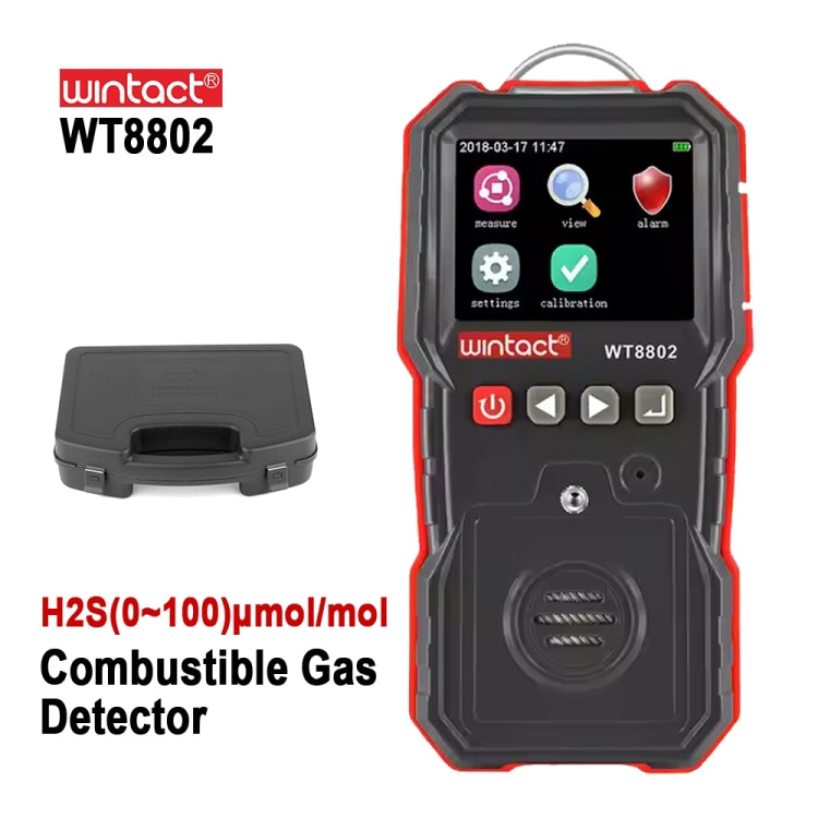 WINTACT WT8802 Monitor de sulfuro de hidrógeno Sensor de gas recargable profesional Alarma de vibración de luz y sonido digital de alta sensibilidad Detector H2S