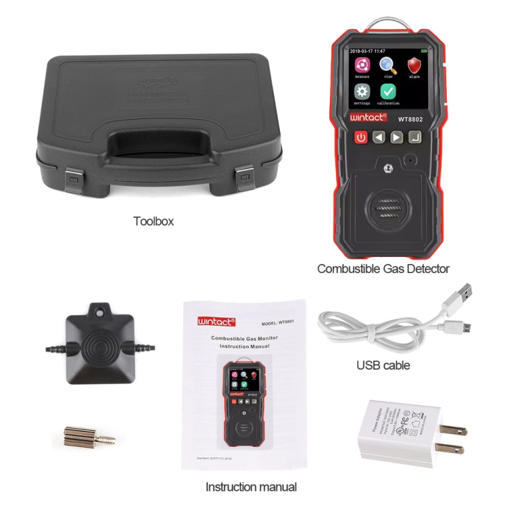 WINTACT WT8802 Monitor de sulfuro de hidrógeno Sensor de gas recargable profesional Alarma de vibración de luz y sonido digital de alta sensibilidad Detector H2S