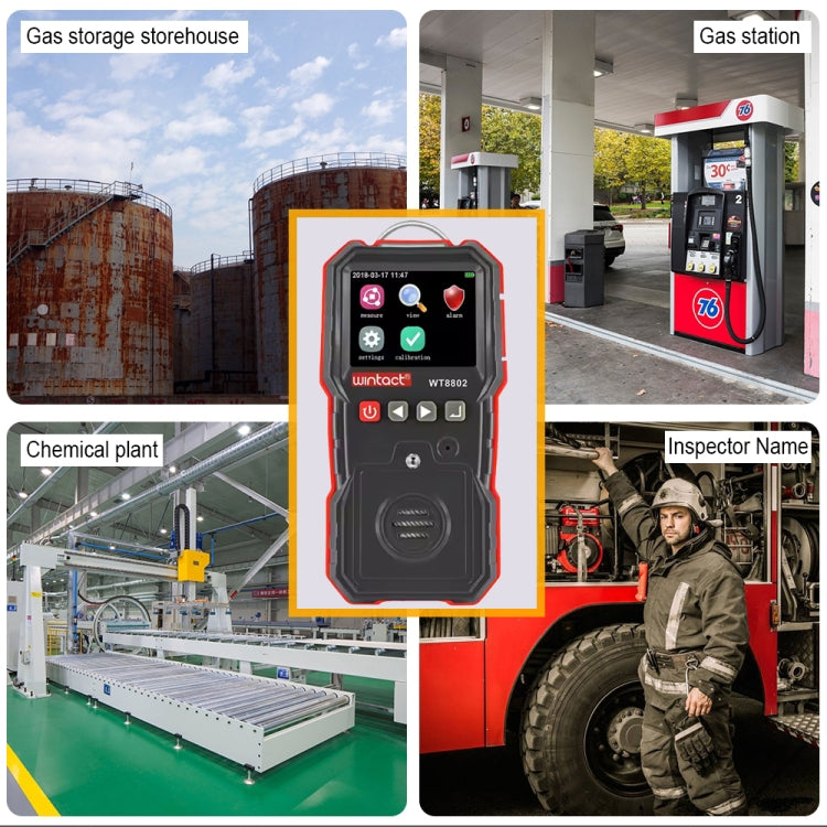WINTACT WT8802 Monitor de sulfuro de hidrógeno Sensor de gas recargable profesional Alarma de vibración de luz y sonido digital de alta sensibilidad Detector H2S