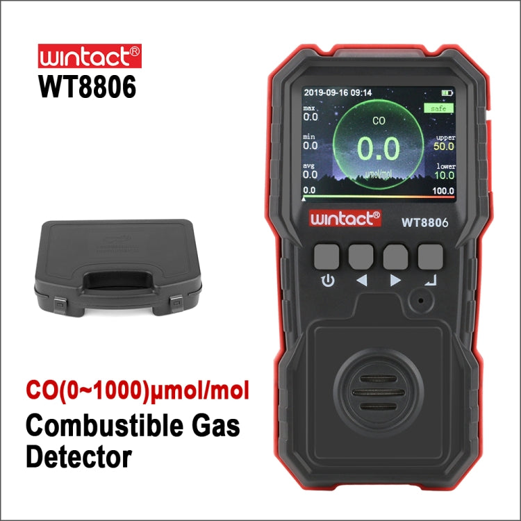 WINTACT WT8806 Monitor de monóxido de carbono Sensor de gas recargable profesional Envenenamiento de alta sensibilidad Alarma de vibración de luz y sonido Detector de CO