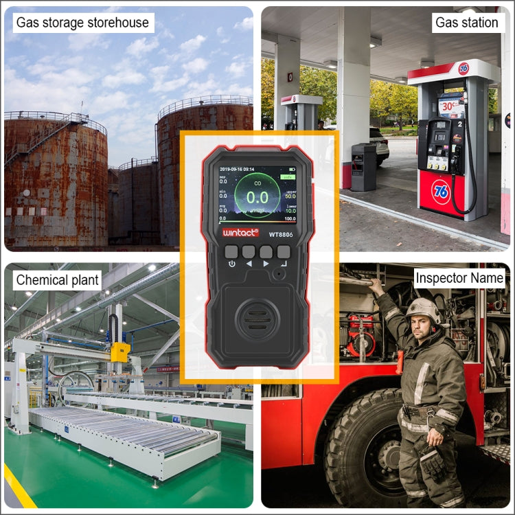 WINTACT WT8806 Monitor de monóxido de carbono Sensor de gas recargable profesional Envenenamiento de alta sensibilidad Alarma de vibración de luz y sonido Detector de CO