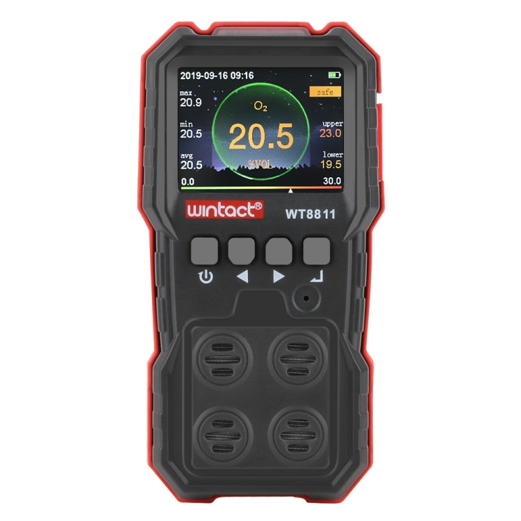WINTACT WT8811 Monitor de gas compuesto Pantalla LCD Recargable Multifunción 4 en 1 Combustible O2 H2S CO Sensor de gas Luz de sonido Alarma de vibración