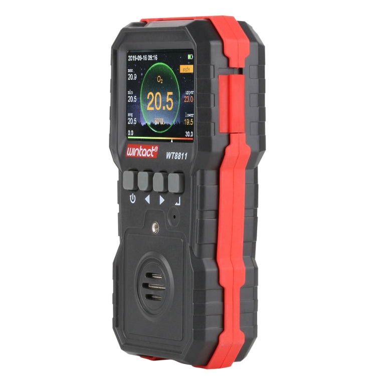WINTACT WT8811 Monitor de gas compuesto Pantalla LCD Recargable Multifunción 4 en 1 Combustible O2 H2S CO Sensor de gas Luz de sonido Alarma de vibración