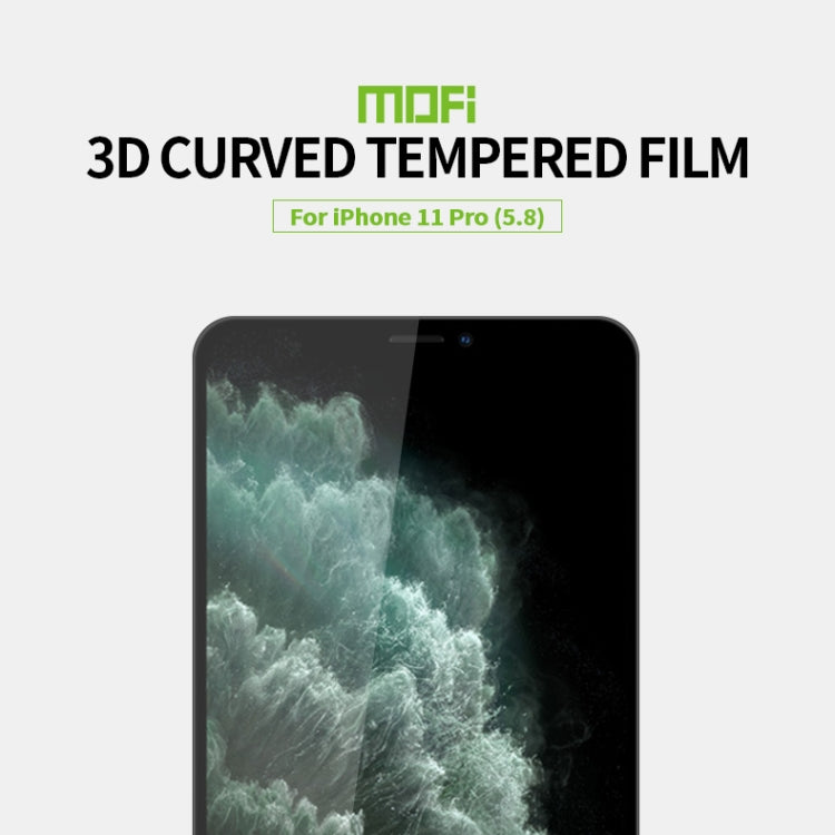 Película de vidrio templado de pantalla curva a prueba de explosiones MOFI 9H 3D, For iPhone 11 Pro, For iPhone 11 Pro Max, For iPhone 11