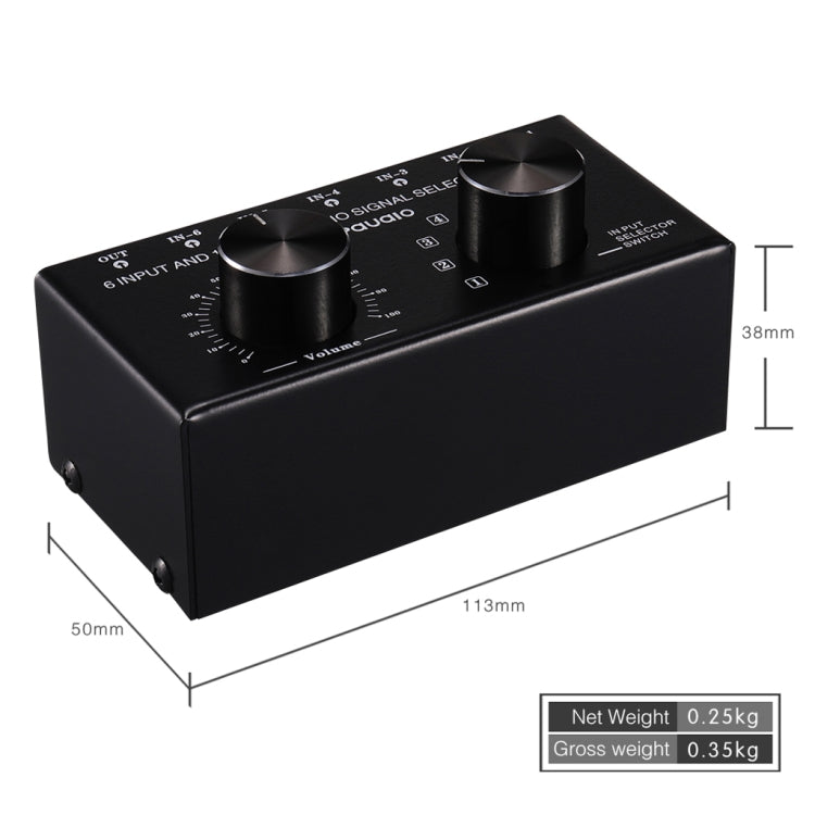B016 Conmutador de selección de fuente de señal de audio de 6 entradas y 1 salida, control de ajuste de volumen de salida Puerto RCA, 6 Input 1 Output