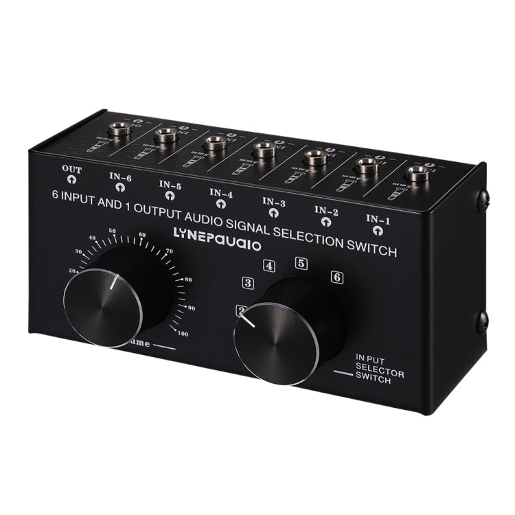 B017 Conmutador de selección de señal de audio de 6 entradas y 1 salida Control de ajuste de volumen de salida Interfaz de 3,5 mm