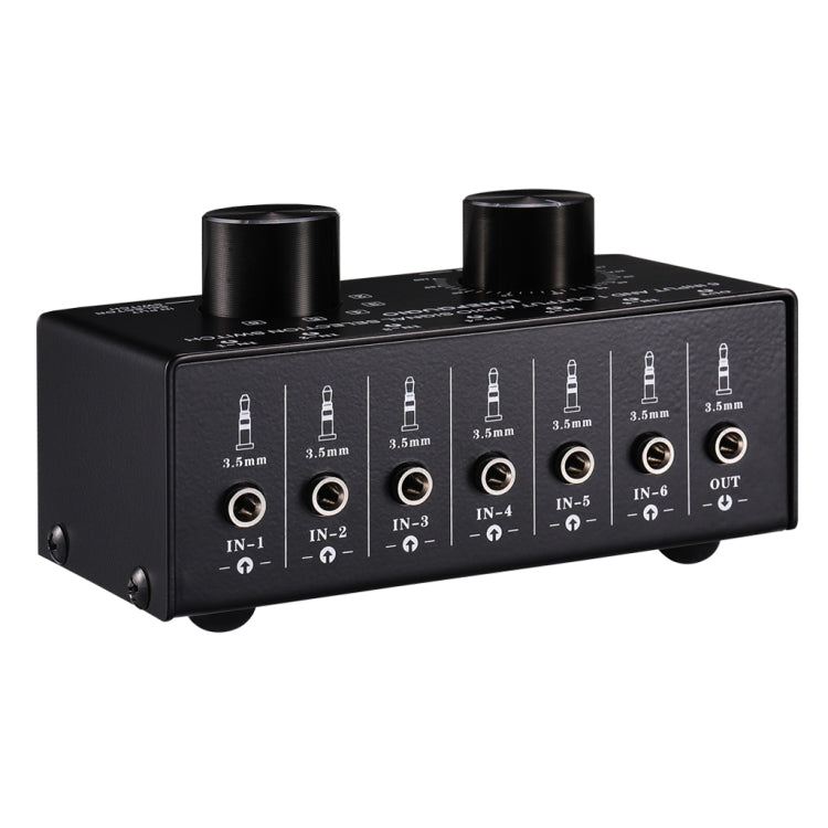 B017 Conmutador de selección de señal de audio de 6 entradas y 1 salida Control de ajuste de volumen de salida Interfaz de 3,5 mm