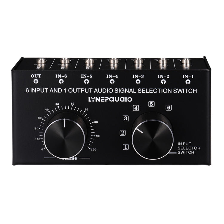 B017 Conmutador de selección de señal de audio de 6 entradas y 1 salida Control de ajuste de volumen de salida Interfaz de 3,5 mm