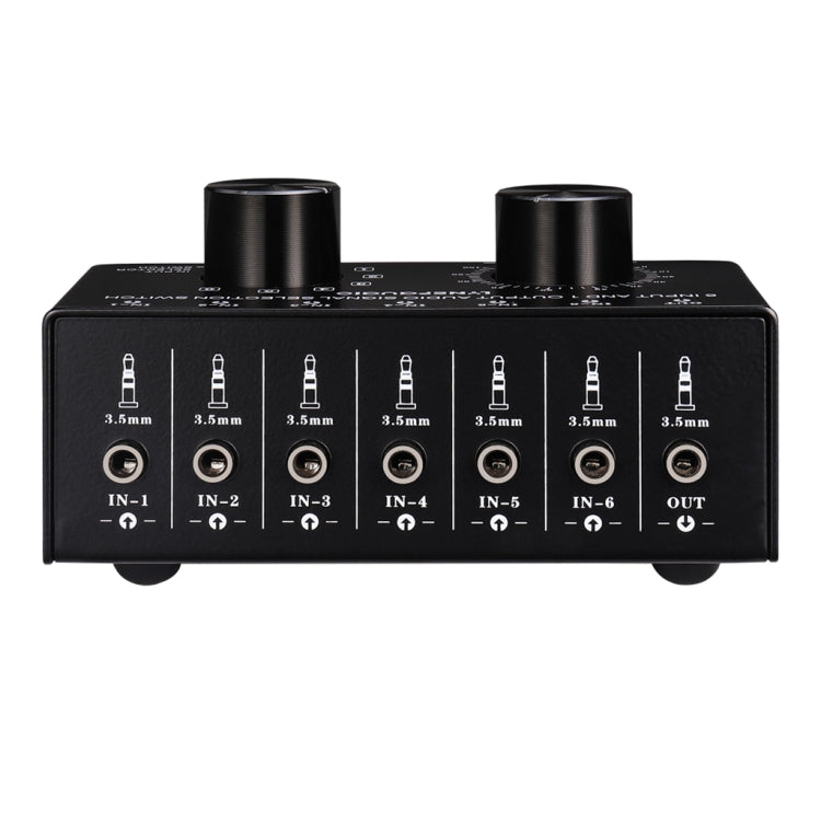 B017 Conmutador de selección de señal de audio de 6 entradas y 1 salida Control de ajuste de volumen de salida Interfaz de 3,5 mm
