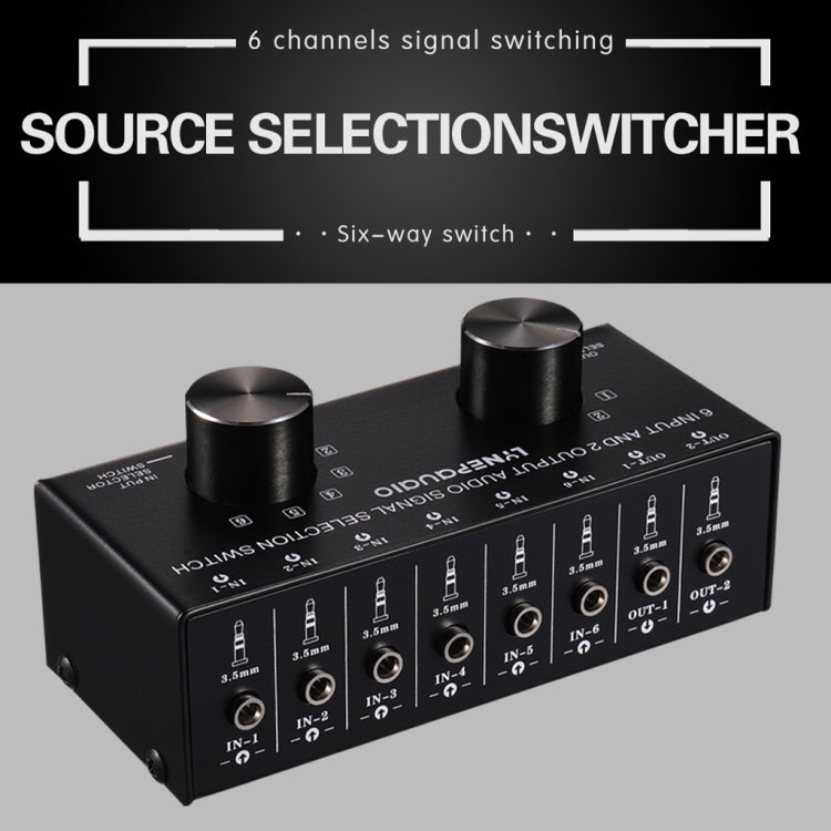 B027 Conmutador de selección de fuente de señal de audio de 6 entradas, 2 salidas o 2 entradas y 6 salidas, interfaz de 3,5 mm