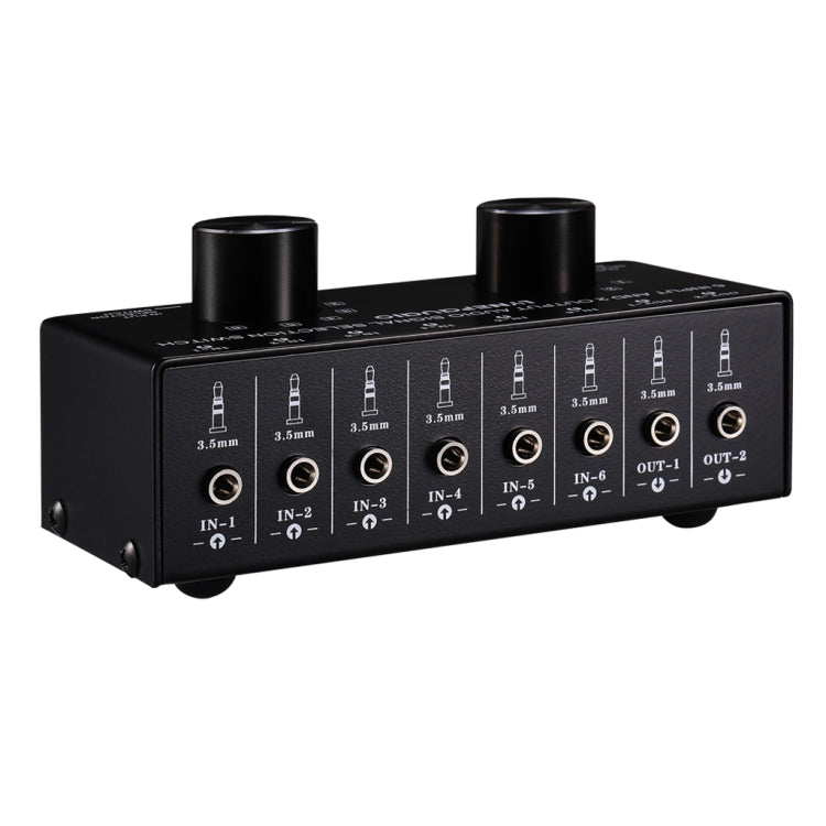 B027 Conmutador de selección de fuente de señal de audio de 6 entradas, 2 salidas o 2 entradas y 6 salidas, interfaz de 3,5 mm