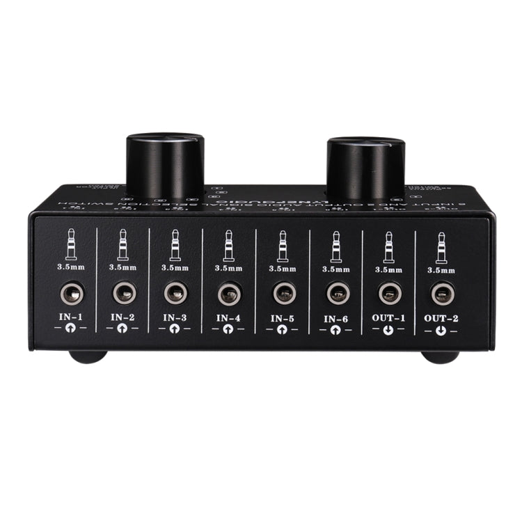 B027 Conmutador de selección de fuente de señal de audio de 6 entradas, 2 salidas o 2 entradas y 6 salidas, interfaz de 3,5 mm