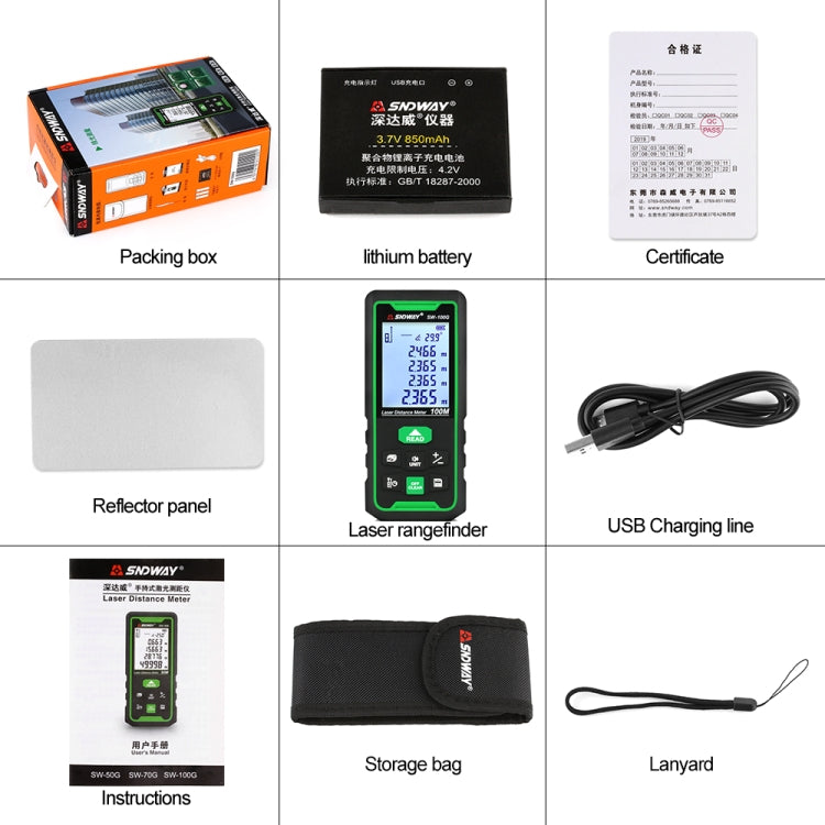 SNDWAY SW-100G Telémetro con sensor de cinta láser digital con luz verde