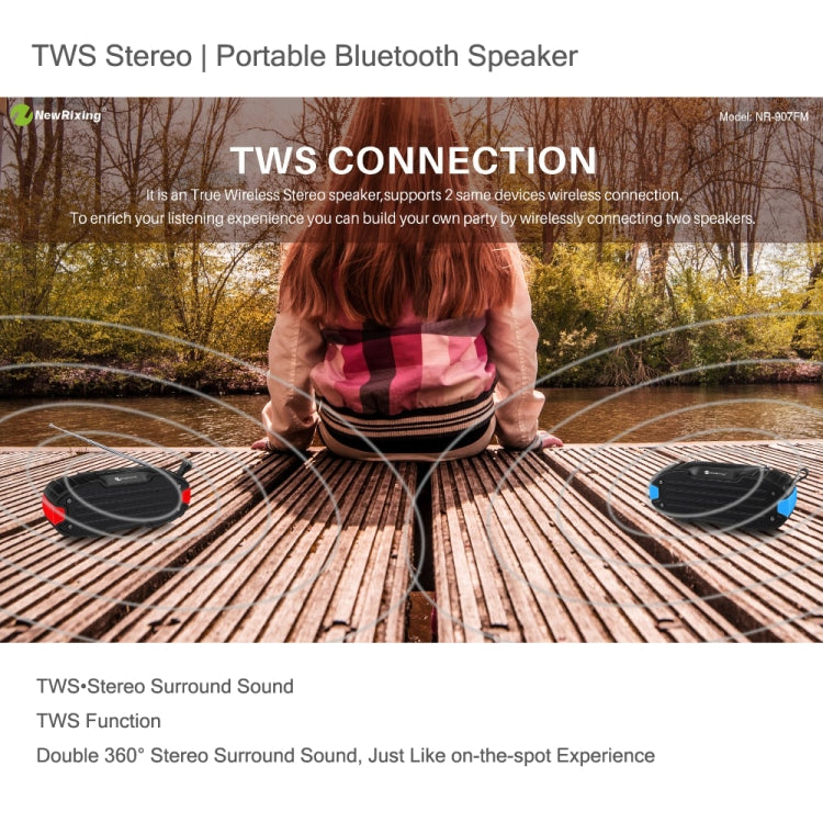 Nuevo Rixing NR907 Altavoz Bluetooth con barra de sonido envolvente estéreo portátil con micrófono, compatible con tarjeta TF FM