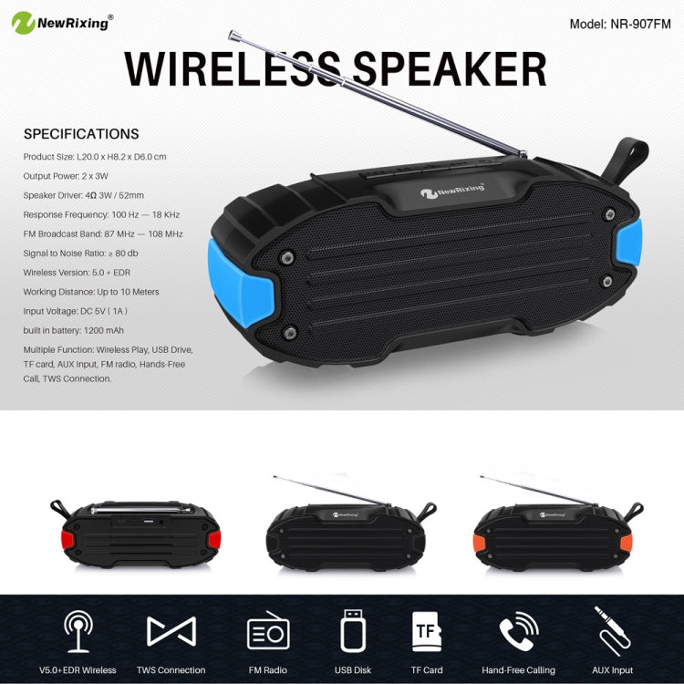 Nuevo Rixing NR907 Altavoz Bluetooth con barra de sonido envolvente estéreo portátil con micrófono, compatible con tarjeta TF FM