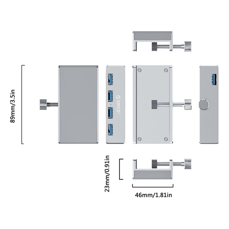 ORICO MH4PU-P Aleación de aluminio 4 puertos USB3.0 HUB tipo clip, MH4PU-P(Black), MH4PU-P(Silver)