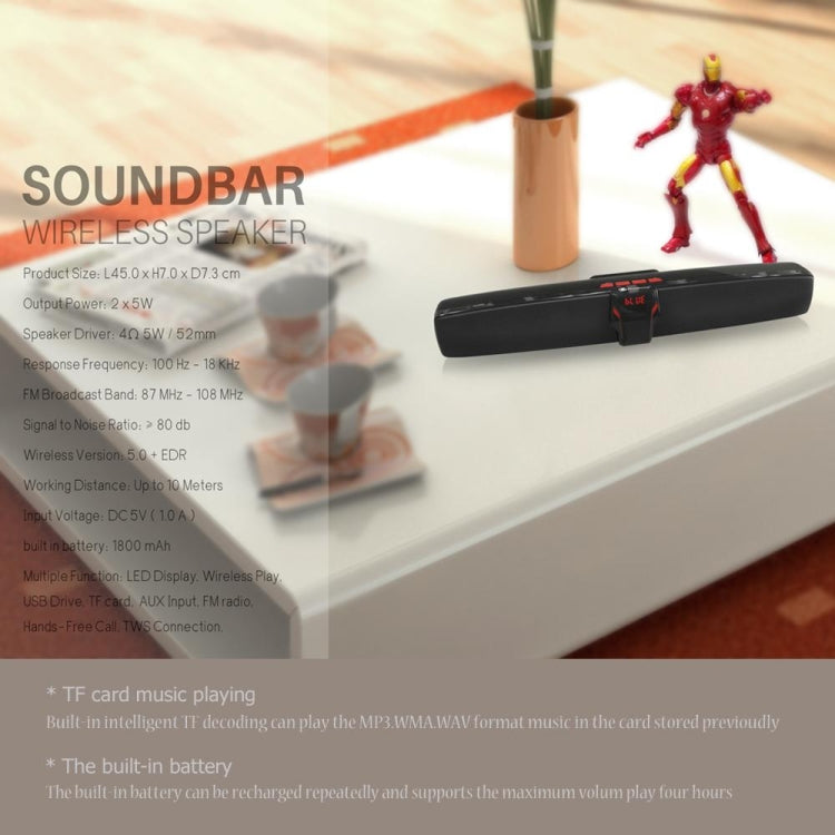 Nuevo Rixing NR7017 TWS Portable 10W Stereo Surround Soundbar Altavoz Bluetooth con micrófono