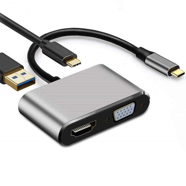 Adaptador USB C a HDMI VGA 4K Adaptador 4 en 1 tipo C Hub a HDMI VGA Adaptador multipuerto USB 3.0 AV digital con puerto de carga USB-C PD Compatible con Nintendo Switch/Samsung/MacBook