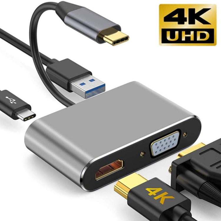 Adaptador USB C a HDMI VGA 4K Adaptador 4 en 1 tipo C Hub a HDMI VGA Adaptador multipuerto USB 3.0 AV digital con puerto de carga USB-C PD Compatible con Nintendo Switch/Samsung/MacBook