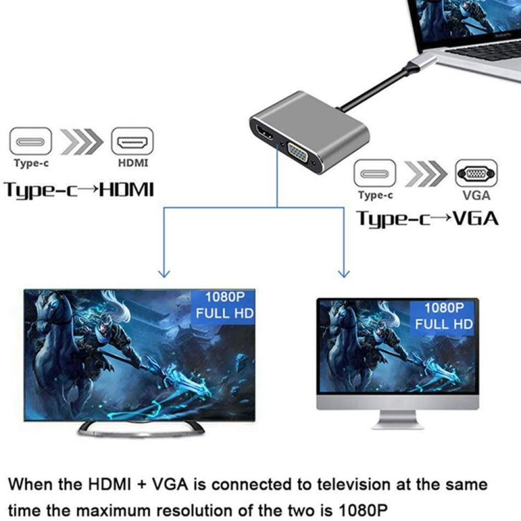 Adaptador USB C a HDMI VGA 4K Adaptador 4 en 1 tipo C Hub a HDMI VGA Adaptador multipuerto USB 3.0 AV digital con puerto de carga USB-C PD Compatible con Nintendo Switch/Samsung/MacBook