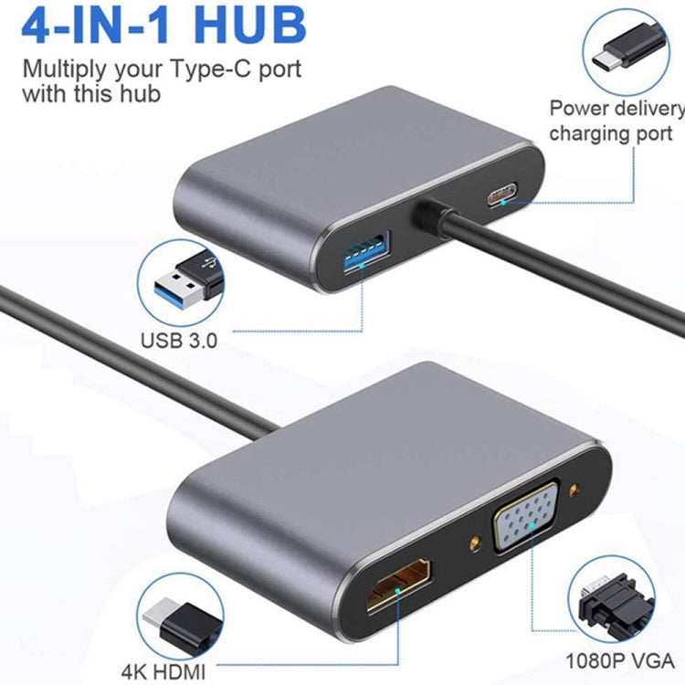 Adaptador USB C a HDMI VGA 4K Adaptador 4 en 1 tipo C Hub a HDMI VGA Adaptador multipuerto USB 3.0 AV digital con puerto de carga USB-C PD Compatible con Nintendo Switch/Samsung/MacBook