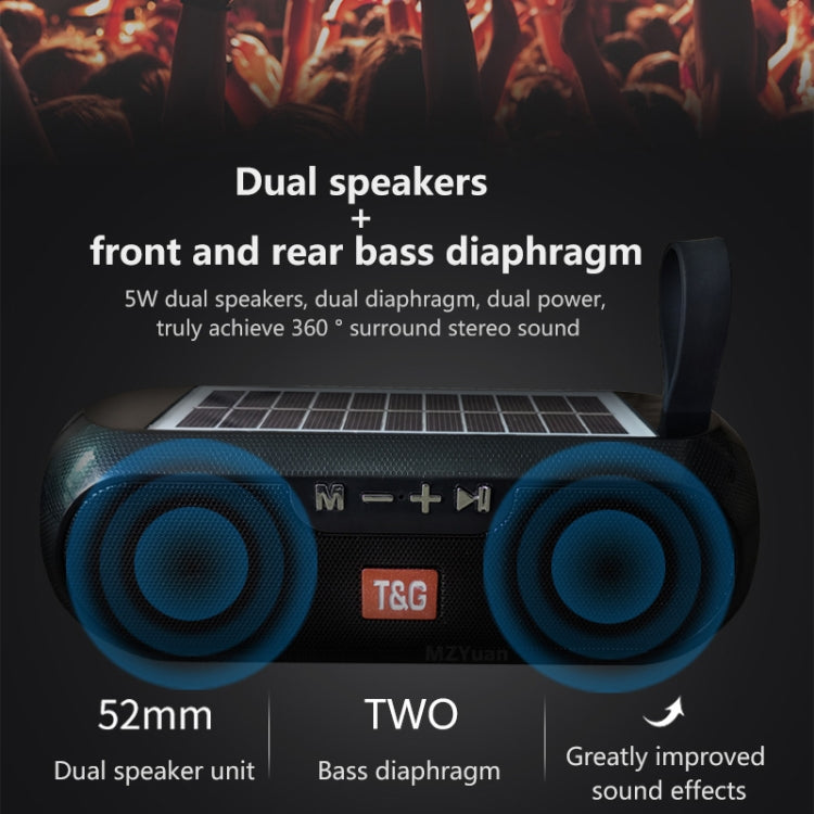 T&G TG182 Columna portátil Caja de música estéreo inalámbrica Energía solar a prueba de agua USB AUX FM radio super bass