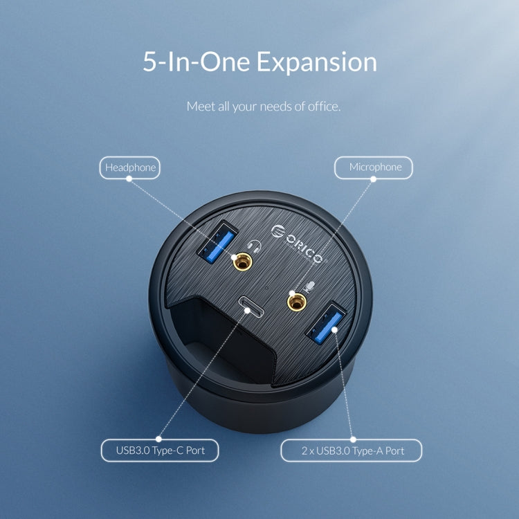 ORICO DESK-2U1C HUB multifunción con ojal de alimentación de escritorio