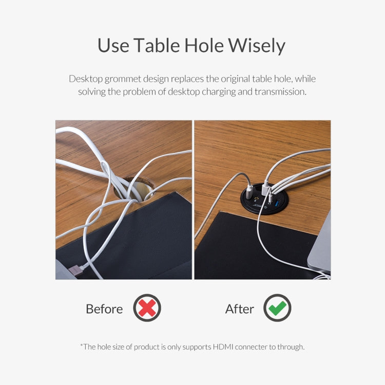ORICO DESK-2U1C HUB multifunción con ojal de alimentación de escritorio