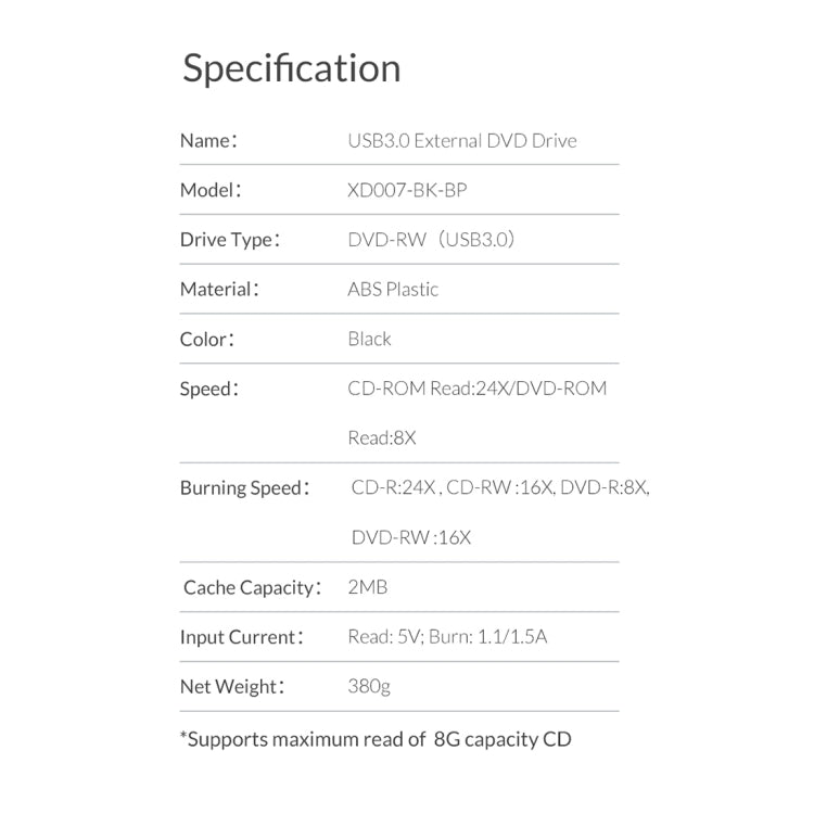 Controlador de CD externo ORICO XD007 USB3.0