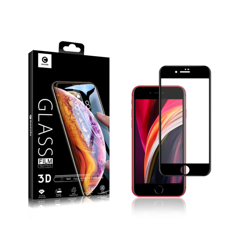 Para iPhone SE 2020 mocolo 0,33 mm 9H 3D Película de vidrio templado de pantalla completa curvada con pegamento completo