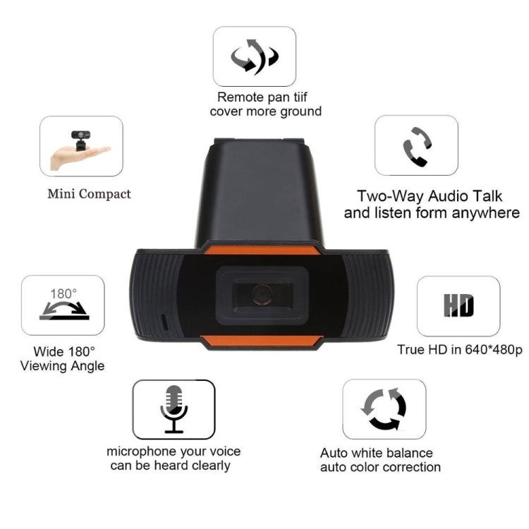 HXSJ A870 Webcam HD 480P PC cámara con micrófono de absorción micrófono para Skype para Android TV cámara de ordenador giratoria cámara Web USB, 480P