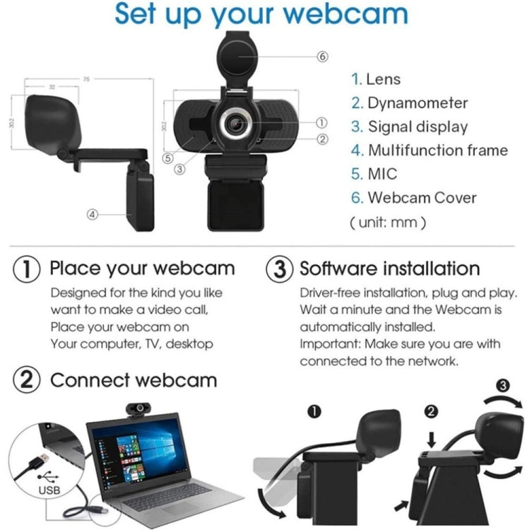 Cámara Web Full HD 1080P con micrófono con cancelación de ruido, cámara en vivo para transmisión por Skype para ordenador, Android y TV