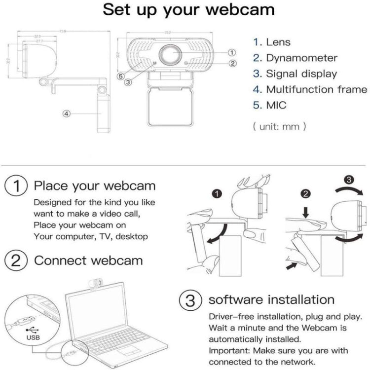 Cámara Web Full HD 1080P con micrófono con cancelación de ruido, cámara en vivo para transmisión por Skype para ordenador, Android y TV