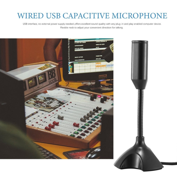 Mini soporte de micrófono capacitivo USB dedicado para PC, portátil, portátil, grabación de chat en línea, dispositivo con cable negro