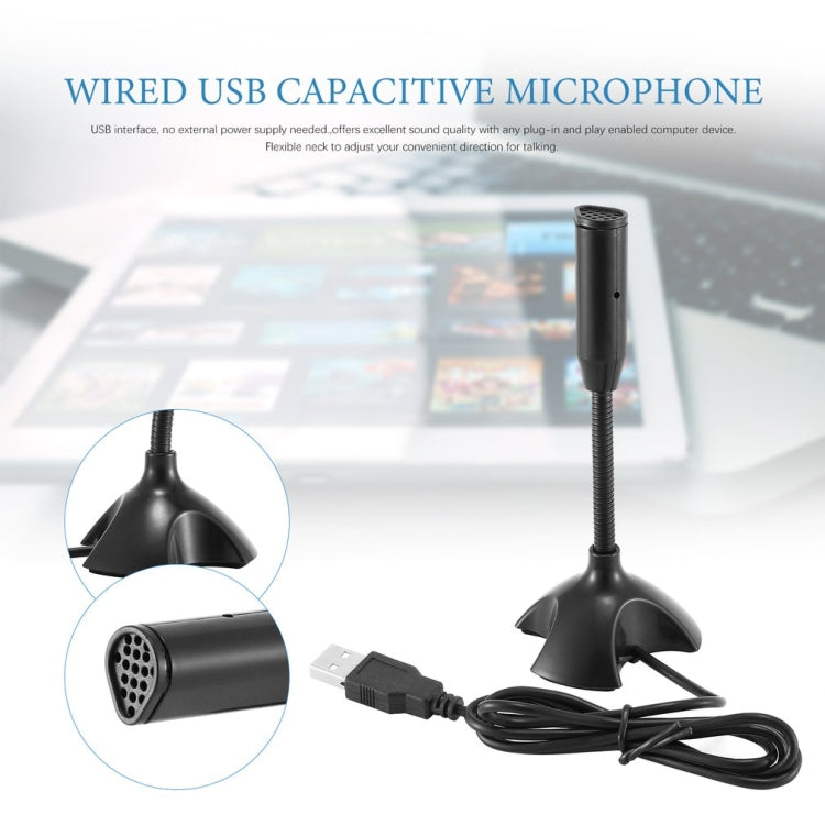 Mini soporte de micrófono capacitivo USB dedicado para PC, portátil, portátil, grabación de chat en línea, dispositivo con cable negro