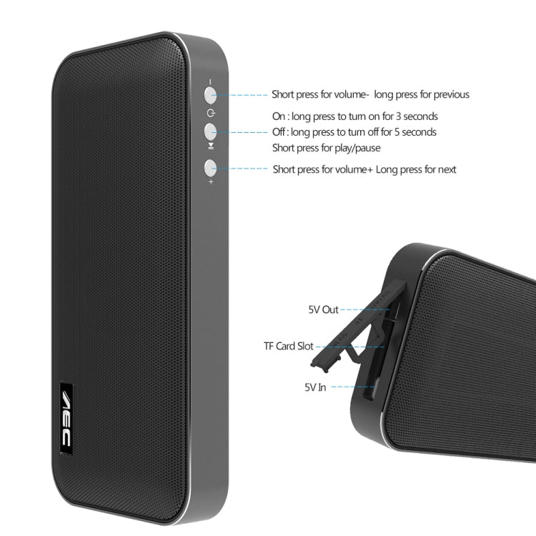 AEC BT-205 Altavoz inalámbrico portátil con Bluetooth Altavoz de música estéreo Micrófono incorporado, compatible con tarjeta TF