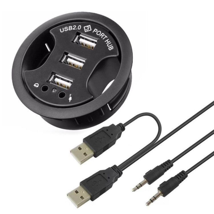 Hub USB 2.0 de 3 puertos con conector de audio y micrófono de 3,5 mm
