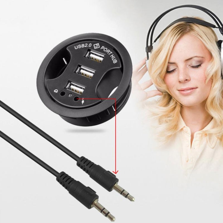 Hub USB 2.0 de 3 puertos con conector de audio y micrófono de 3,5 mm